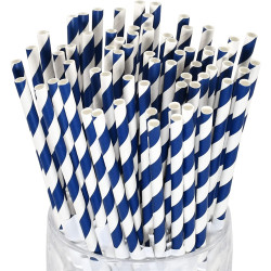 250 Pailles papier torsadées bleues et blanches