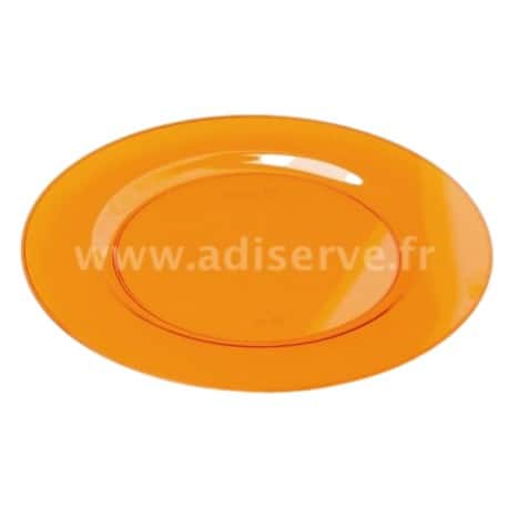 Assiette ronde plastique rigide orange 23 cm par 6