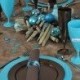 Assortiment assiette ronde turquoise et chocolat