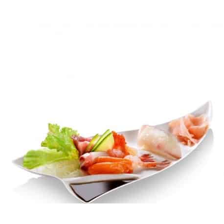 Assiette triangle avec compartiment à sauce en fibre par 50