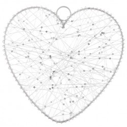 Coeur de fil blanc 20 cm, contour en métal à l'unité