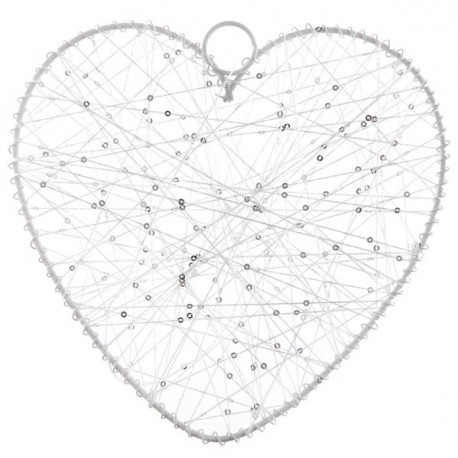 Coeur de fil blanc 20 cm, contour en métal à l'unité