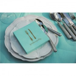 20 Serviettes intissé 40 cm Garden Party Motif or Fond bleu