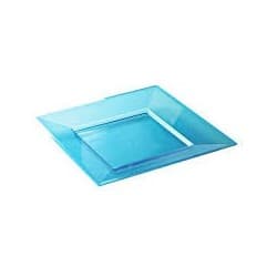 Assiette plastique rigide réutilisable carrée bleue 