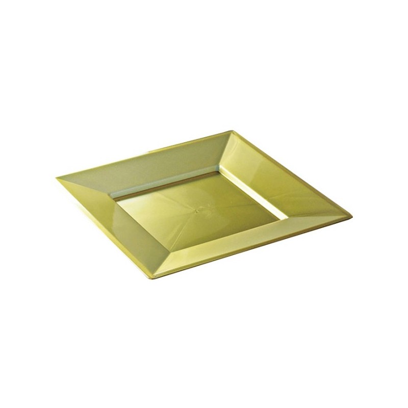 Assiette Or carrée 24 cm plastique réutilisable X12-Adiserve