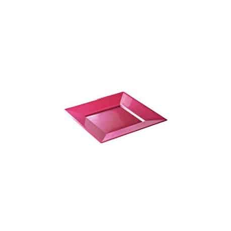 assiette plastique rigide recyclable carrée 24 cm rose magenta