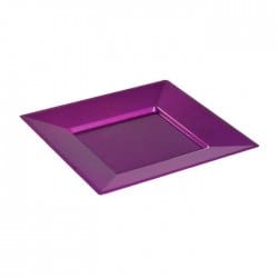 Assiette réutilisable carrée 18 cm pourpre pailletée par 12