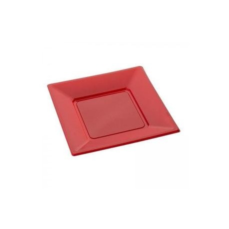 Assiette carrée réutilisable Rouge carmin 24 cm en plastique recyclable