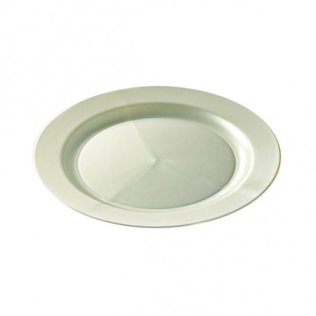  Assiette plastique réutilisable mariage ronde 24 cm blanc nacré