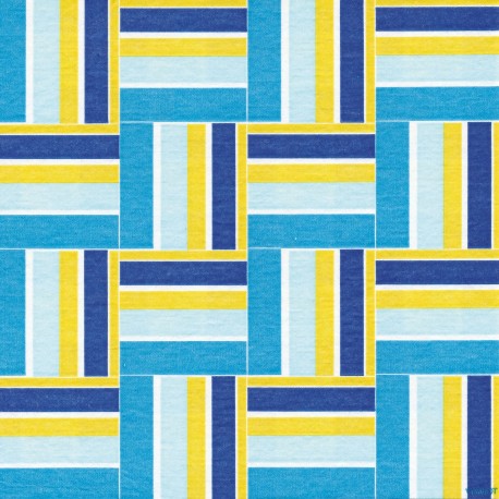 Serviette de table 40x40 cm motif raphia bleu et jaune