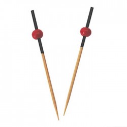 Pique apéritif jetable en bambou 7 cm décor noir et rouge par 100