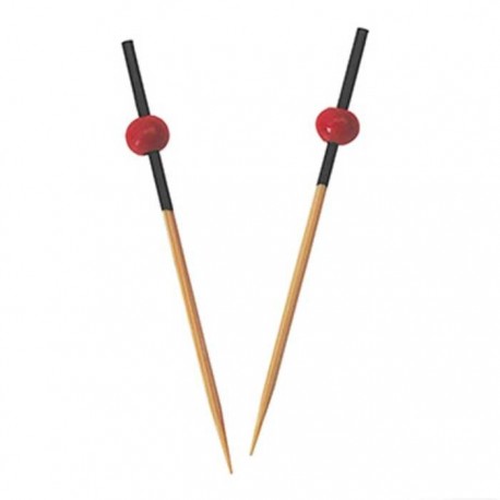 Pique apéritif jetable en bambou 7 cm décor noir et rouge par 100