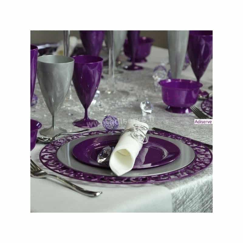 12 Assiettes rondes gris argent luxe 24 cm