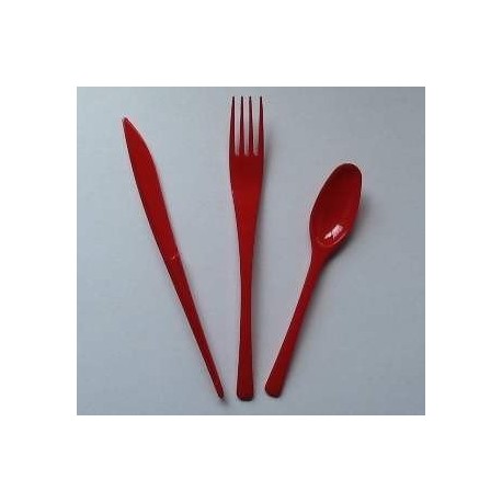 Ménagère couverts plastique réutilisables rouge