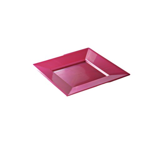 Assiette carrée 18 cm réutilisable rose fuchsia 12P