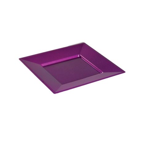 Assiette réutilisable carrée 18 cm pourpre pailletée par 12