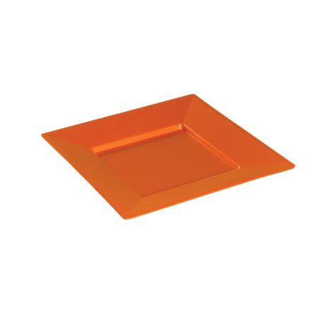 Assiette carrée plastique Orange 24 cm réutilisable par 12