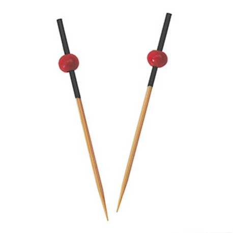 Pique brochette en bambou 7 cm rouge et noir par 100