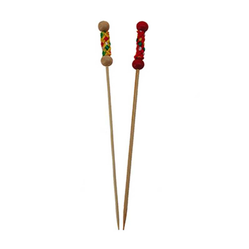Pique Brochette bambou corde couleur rouge/ivoire 12 cm 100P-Adiserve