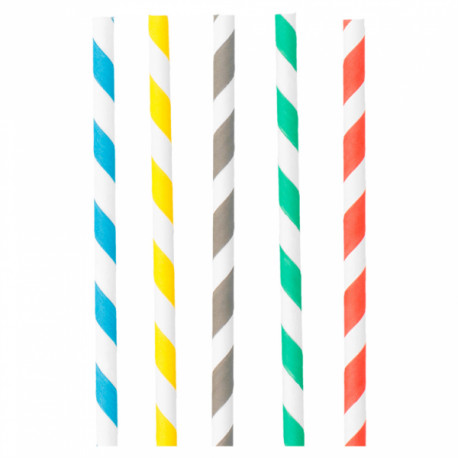  Paille papier rayée assortiment de 5 couleurs par 250