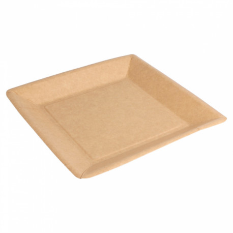 Assiette en carton bio-laqué naturel carrée 23 cm par 20