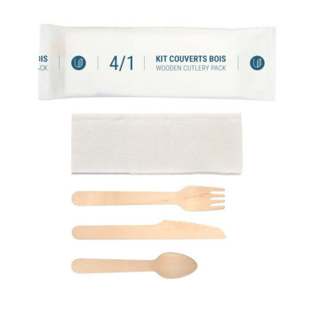 Kit couverts en bois 4 en 1 biodégradable compostable par 25