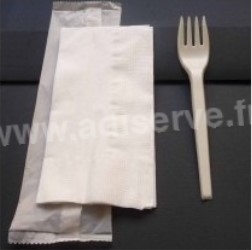 Kit couverts en amidon de maïs Ivoire 2/1 par 20